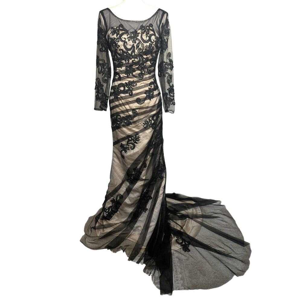 Boutique Gothic Cream Black Mermaid Tulle Lace Dress Women Sz 4 Wedding Costume